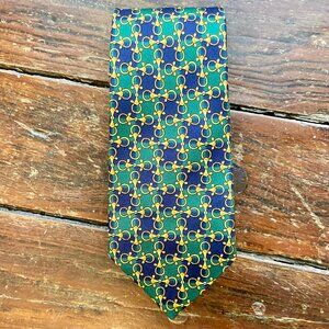 HARRODS Vintage Gold Horse Bit Silk Neck Tie Made In England 46" x 2 1/2" Youth